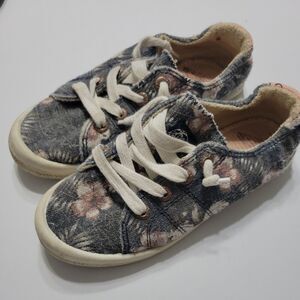 Roxy Flat Girls 1 Kids Shoes Superstar Black White Floral Originals Lace Up Pull
